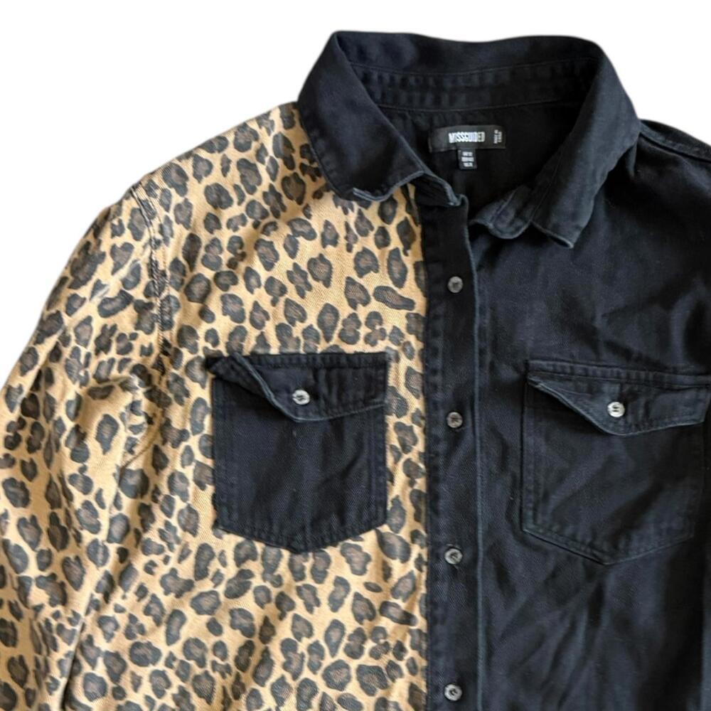 Missguided Black & Leopard Print Button-Up Shirt … - image 3